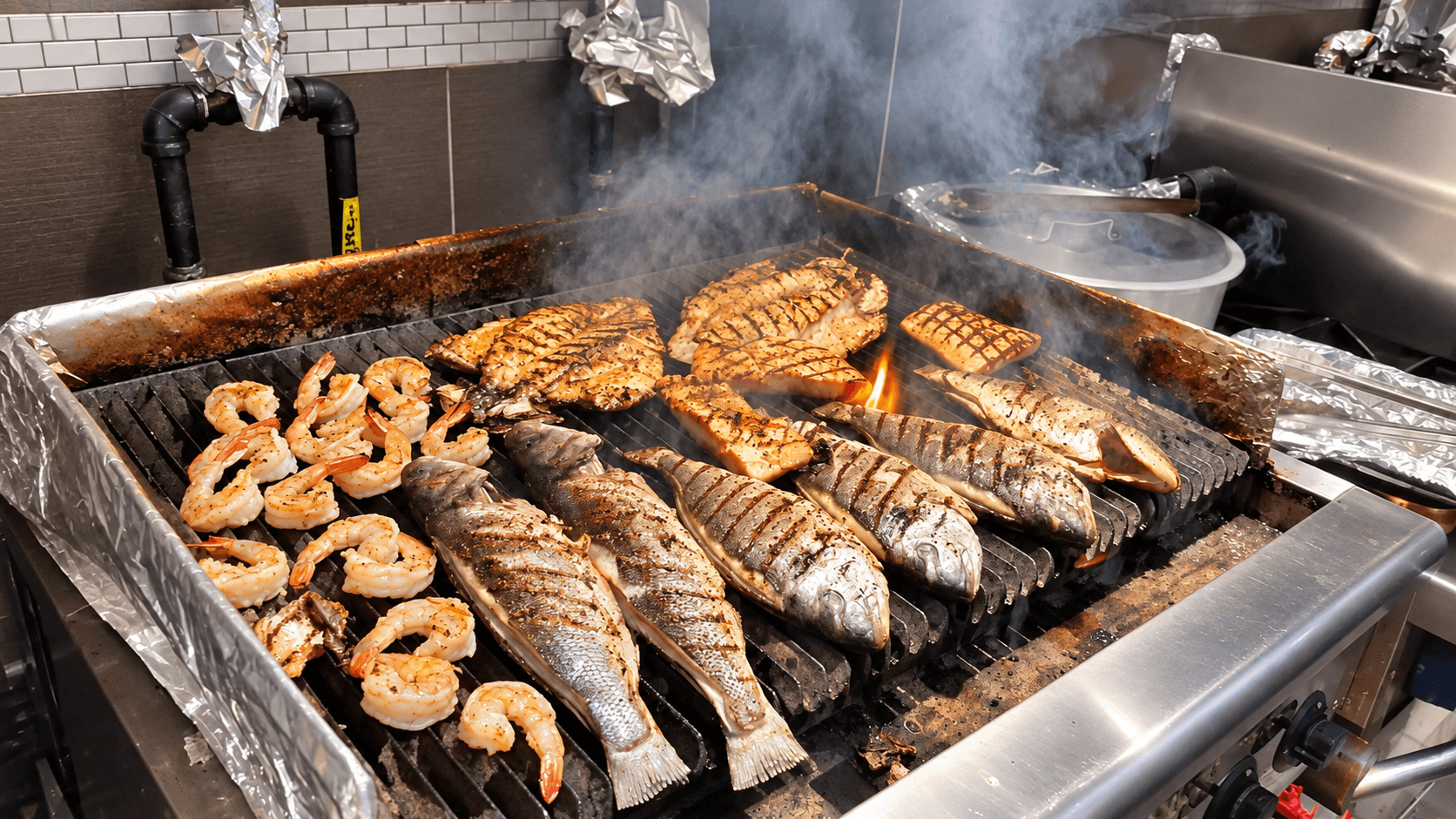 Fish grilling in the kitchen.
